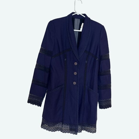 Chloé Women's Lace Detail Jacket & Dress Set Navy Blue 100%‎ Wool Size 42 - Picture 11 of 12